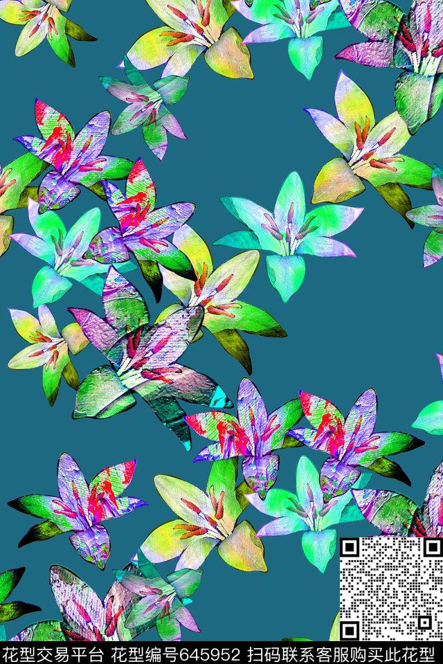 花卉油画花卉抽象百合数码印花华亿平台下载（图片编号: 645952） - 瓦栏（Walan）