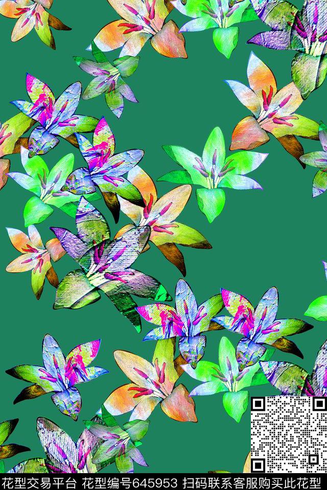 花卉油画花卉抽象百合数码印花华亿平台下载（图片编号: 645953） - 瓦栏（Walan）