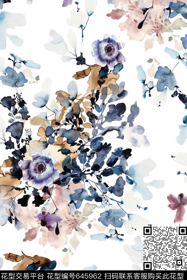 水彩花卉晕染数码印花华亿平台下载（图片编号: 645962） - 瓦栏（Walan）