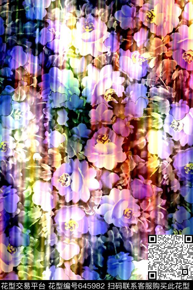 花卉满版效果数码印花华亿平台下载（图片编号: 645982） - 瓦栏（Walan）