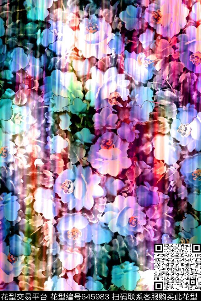 花卉满版效果数码印花华亿平台下载（图片编号: 645983） - 瓦栏（Walan）
