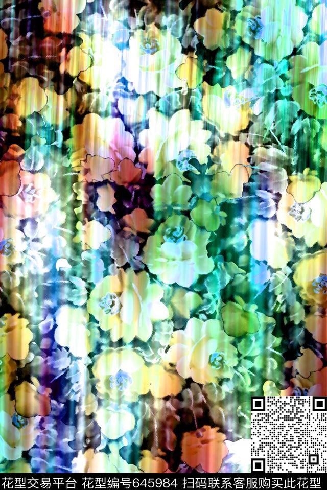 花卉满版效果数码印花华亿平台下载（图片编号: 645984） - 瓦栏（Walan）