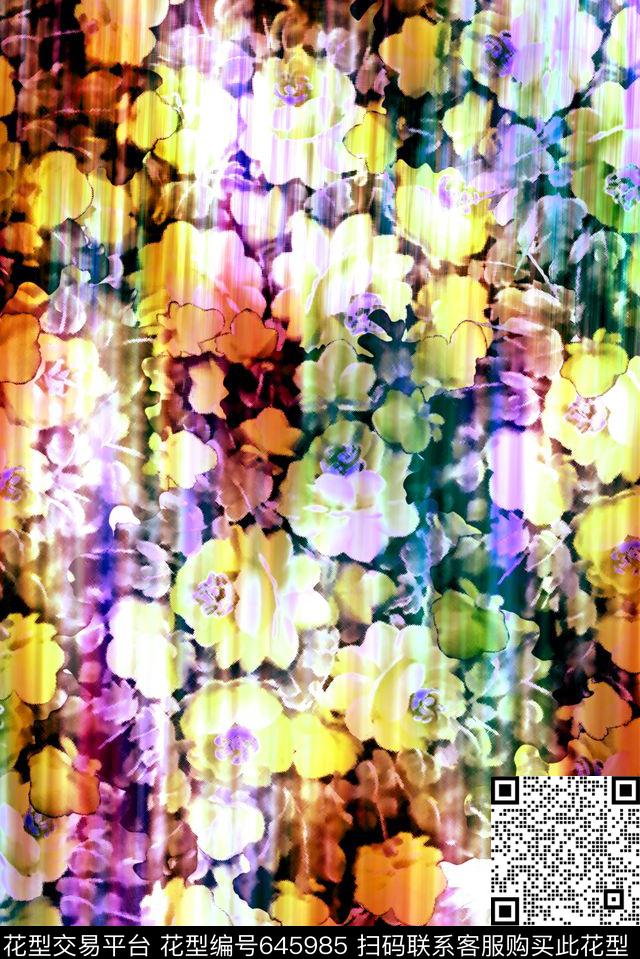 花卉满版效果数码印花华亿平台下载（图片编号: 645985） - 瓦栏（Walan）