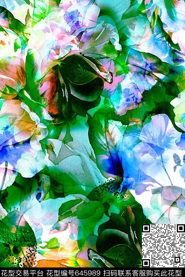乱花大花叠加数码印花华亿平台下载（图片编号: 645989） - 瓦栏（Walan）