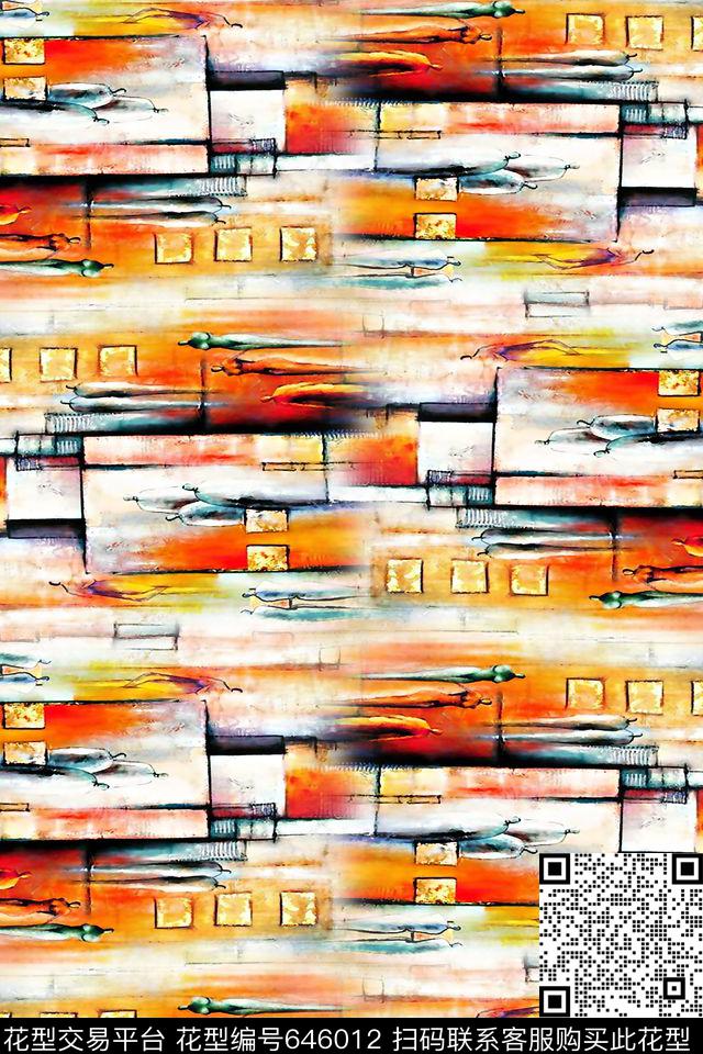 色块油画几何数码印花华亿平台下载（图片编号: 646012） - 瓦栏（Walan）