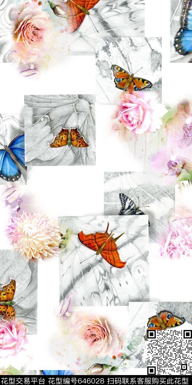 花卉花朵蝴蝶数码印花华亿平台下载（图片编号: 646028） - 瓦栏（Walan）