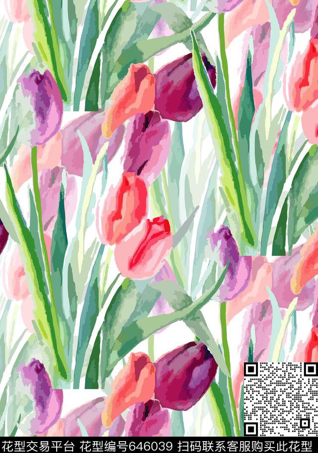 水彩花卉花卉水彩风格印花华亿平台下载（图片编号: 646039） - 瓦栏（Walan）
