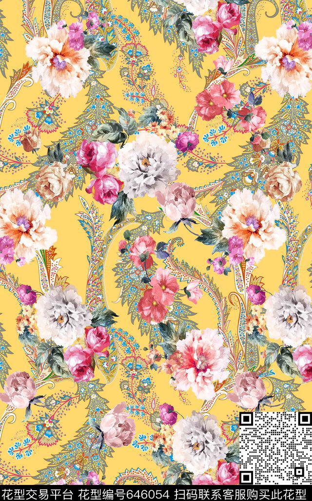 flowercolorful迪拜花卉数码印花华亿平台下载（图片编号: 646054） - 瓦栏（Walan）