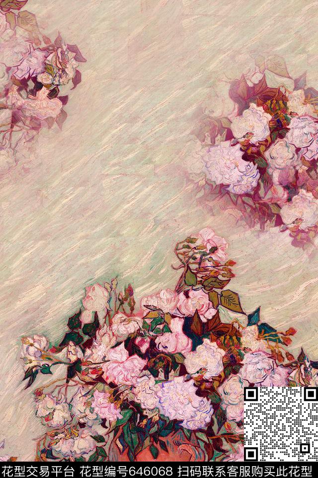 乱花油画花卉花朵数码印花华亿平台下载（图片编号: 646068） - 瓦栏（Walan）