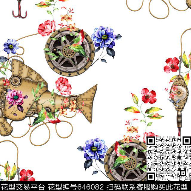 男装花卉机器鱼花卉插画数码印花华亿平台下载（图片编号: 646082） - 瓦栏（Walan）