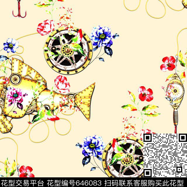 男装花卉机器鱼花卉插画数码印花华亿平台下载（图片编号: 646083） - 瓦栏（Walan）