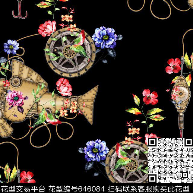 男装花卉机器鱼花卉插画数码印花华亿平台下载（图片编号: 646084） - 瓦栏（Walan）