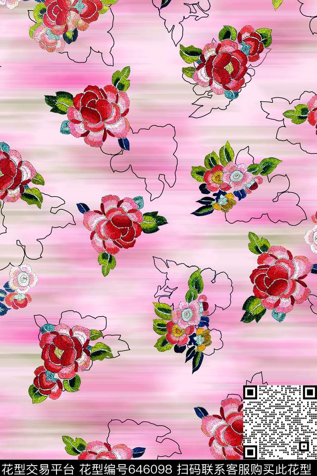 绣花女装勾线数码印花华亿平台下载（图片编号: 646098） - 瓦栏（Walan）