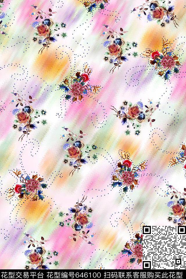 花卉抽象绣花数码印花华亿平台下载（图片编号: 646100） - 瓦栏（Walan）