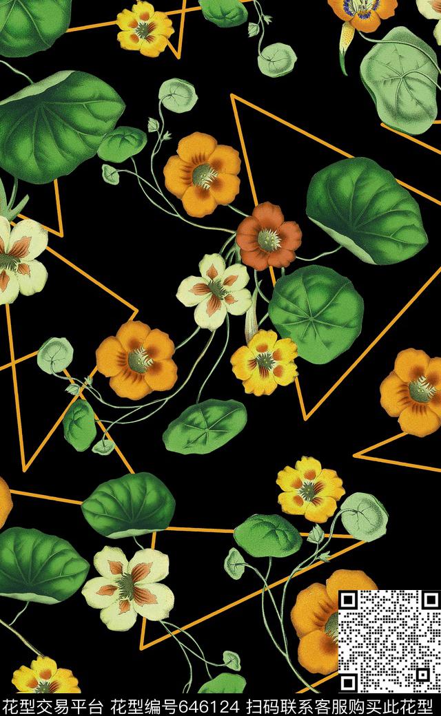 时尚配色复古花卉复古花卉欧美时尚数码印花华亿平台下载（图片编号: 646124） - 瓦栏（Walan）