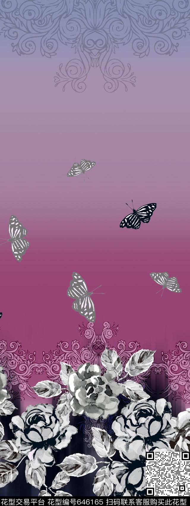 花卉花朵定位数码印花华亿平台下载（图片编号: 646165） - 瓦栏（Walan）