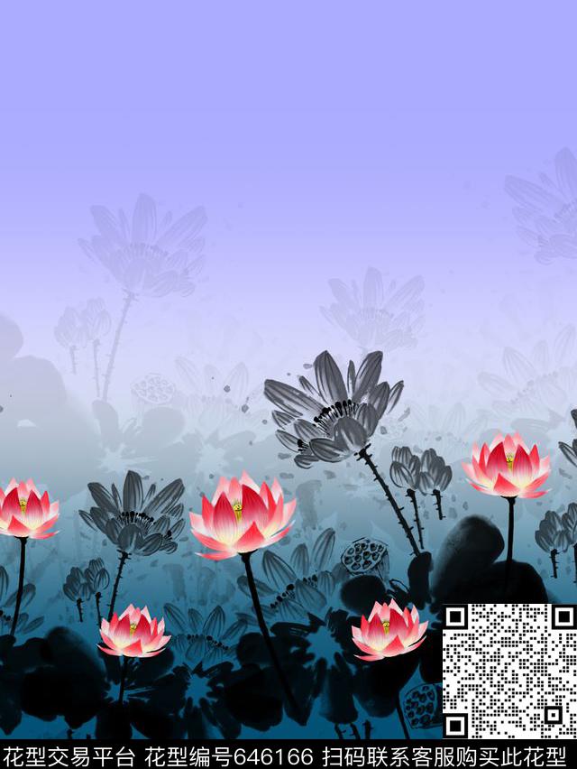 花朵花卉荷花数码印花华亿平台下载（图片编号: 646166） - 瓦栏（Walan）