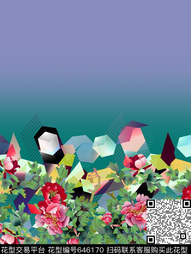 花朵花卉几何数码印花华亿平台下载（图片编号: 646170） - 瓦栏（Walan）