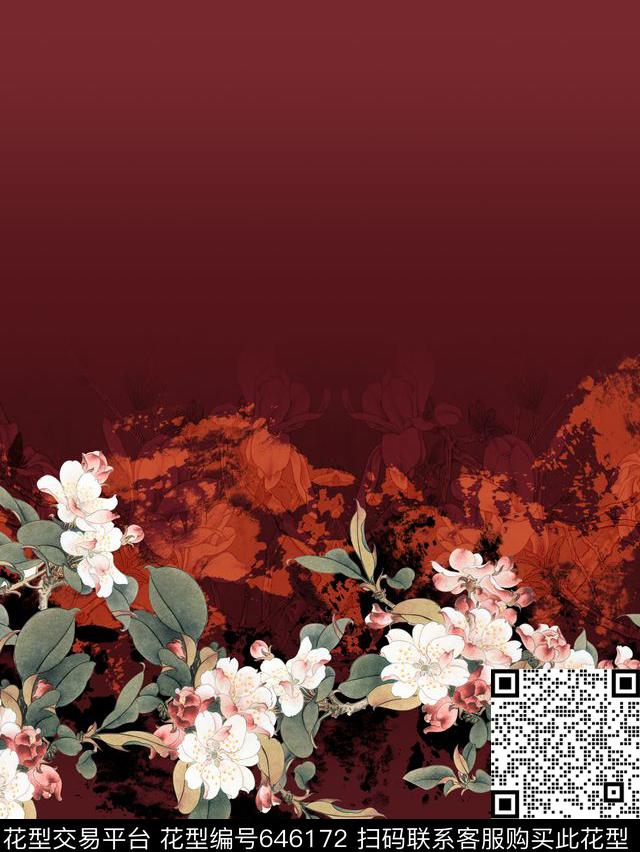 花卉国画中国风数码印花华亿平台下载（图片编号: 646172） - 瓦栏（Walan）