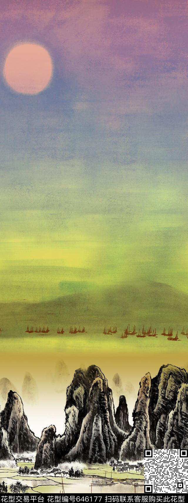 山水画民族风中国风数码印花华亿平台下载（图片编号: 646177） - 瓦栏（Walan）