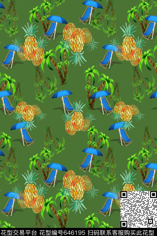 热带海滨度假棕榈叶菠萝数码印花华亿平台下载（图片编号: 646195） - 瓦栏（Walan）