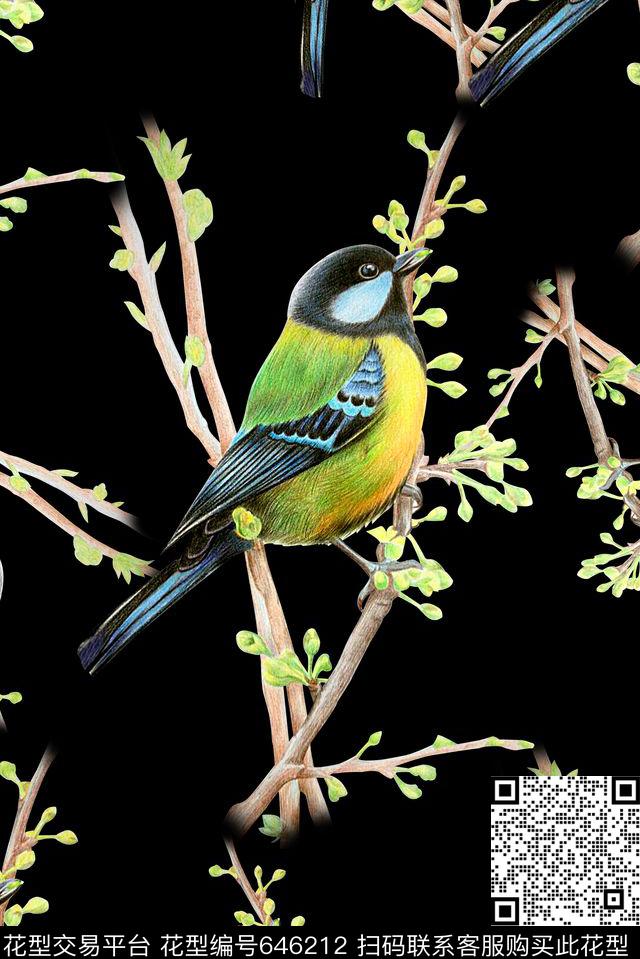 时尚抽象手绘植物鸟类数码印花时尚欧美大牌女装外套夹克裙子印花潮流时尚设计复古风格数码印花华亿平台下载（图片编号: 646212） - 瓦栏（Walan）