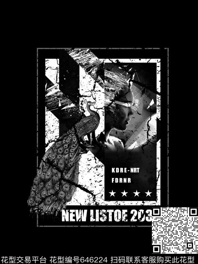 撕裂纹理孔雀男装T恤数码印花华亿平台下载（图片编号: 646224） - 瓦栏（Walan）