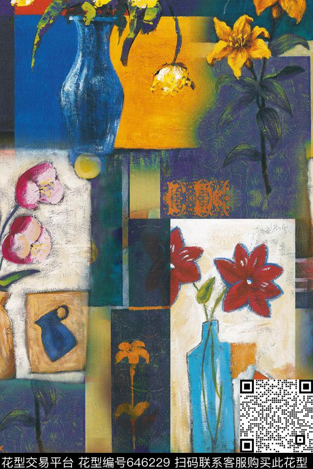 抽象装饰花卉数码印花华亿平台下载（图片编号: 646229） - 瓦栏（Walan）