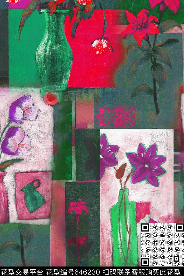 抽象装饰花卉数码印花华亿平台下载（图片编号: 646230） - 瓦栏（Walan）