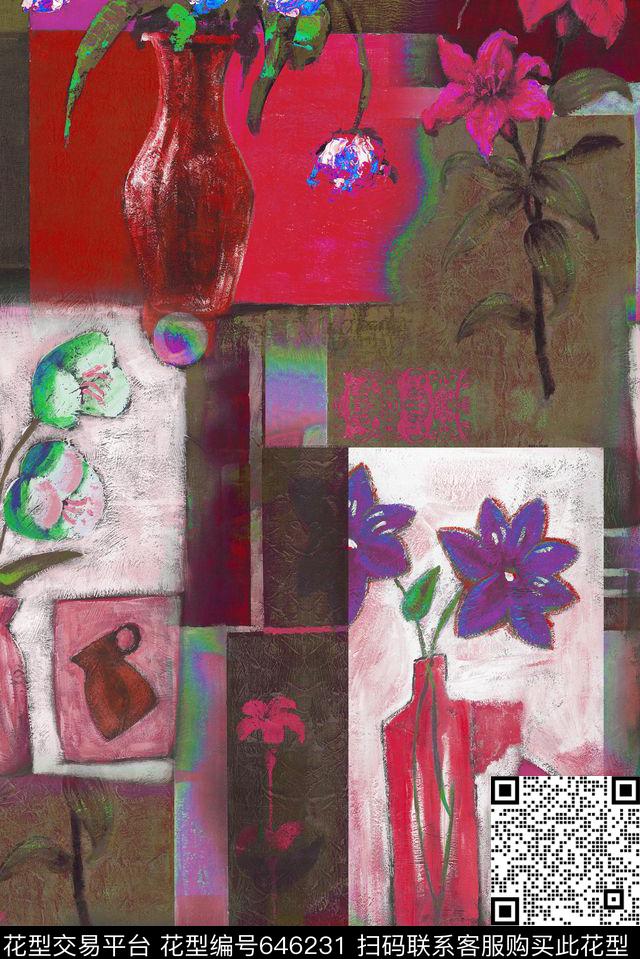 抽象装饰花卉数码印花华亿平台下载（图片编号: 646231） - 瓦栏（Walan）