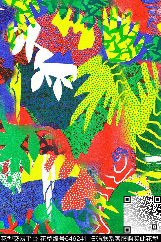 热带色彩艳丽抽象椰树数码印花华亿平台下载（图片编号: 646241） - 瓦栏（Walan）