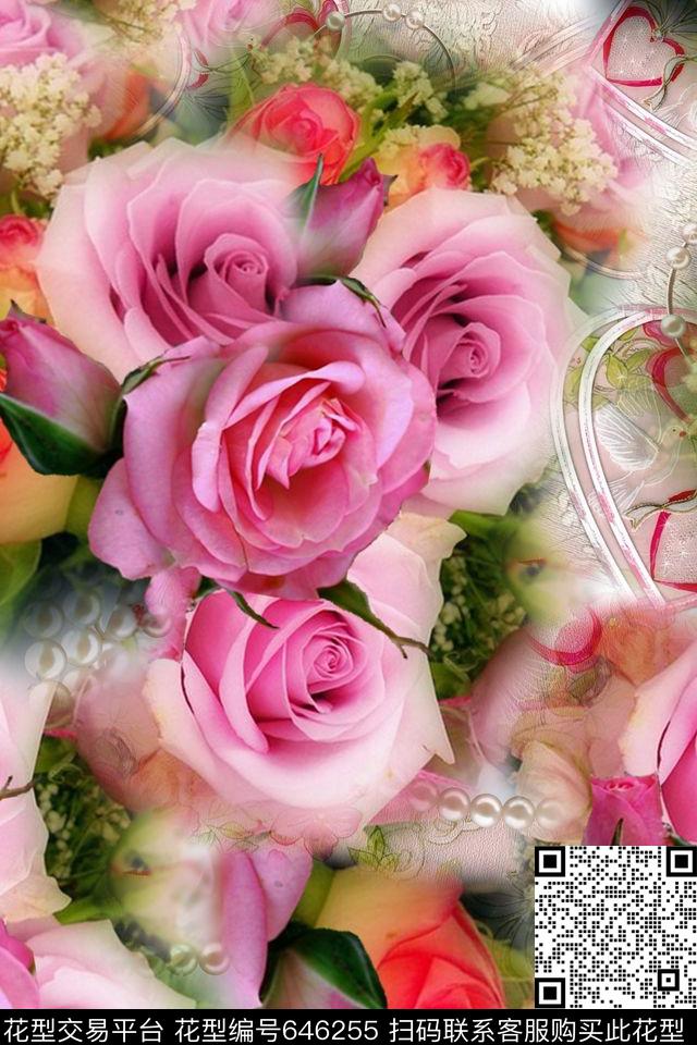 玫瑰花朵花卉数码印花华亿平台下载（图片编号: 646255） - 瓦栏（Walan）