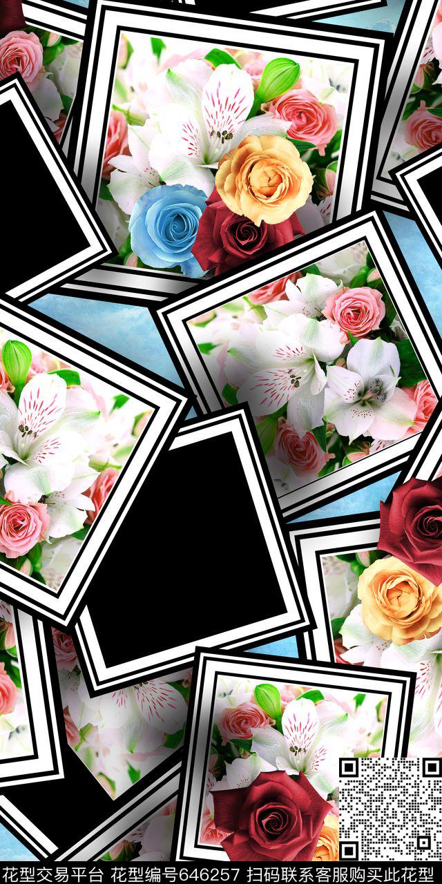 流行时尚玫瑰花卉数码印花华亿平台下载（图片编号: 646257） - 瓦栏（Walan）