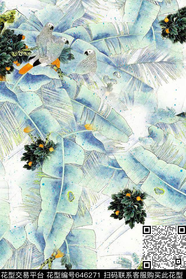 花卉中国风水墨数码印花华亿平台下载（图片编号: 646271） - 瓦栏（Walan）