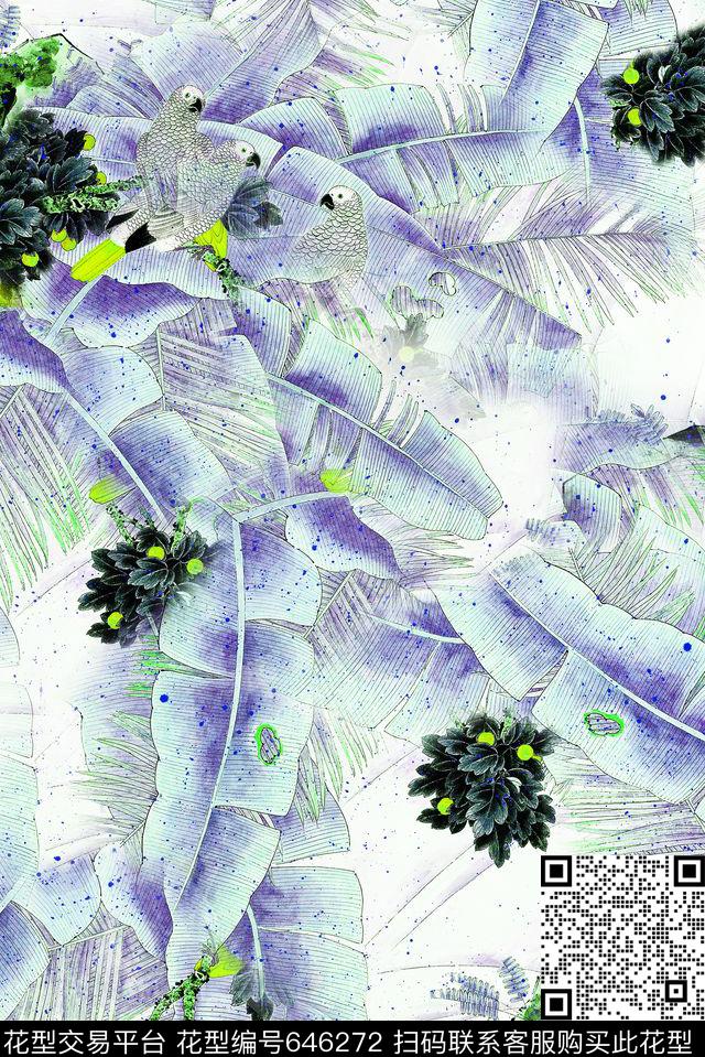 花卉中国风水墨数码印花华亿平台下载（图片编号: 646272） - 瓦栏（Walan）