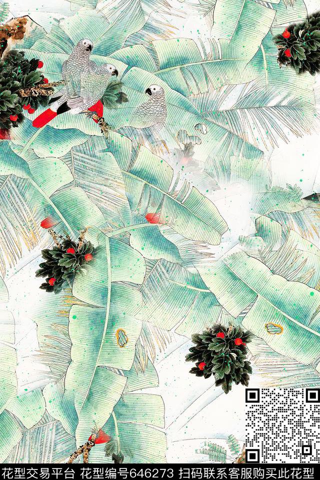 花卉中国风水墨数码印花华亿平台下载（图片编号: 646273） - 瓦栏（Walan）