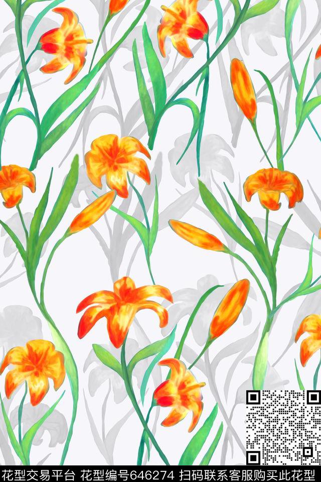 水彩花卉女装数码印花华亿平台下载（图片编号: 646274） - 瓦栏（Walan）