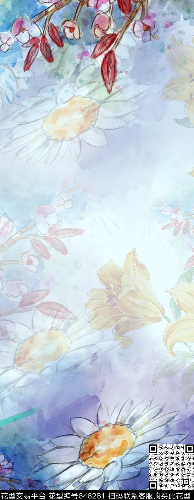 时尚现代花朵数码印花华亿平台下载（图片编号: 646281） - 瓦栏（Walan）