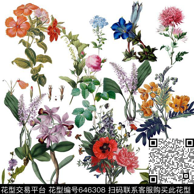 花朵花卉方巾数码印花华亿平台下载（图片编号: 646308） - 瓦栏（Walan）