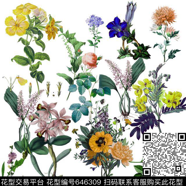 花朵花卉方巾数码印花华亿平台下载（图片编号: 646309） - 瓦栏（Walan）