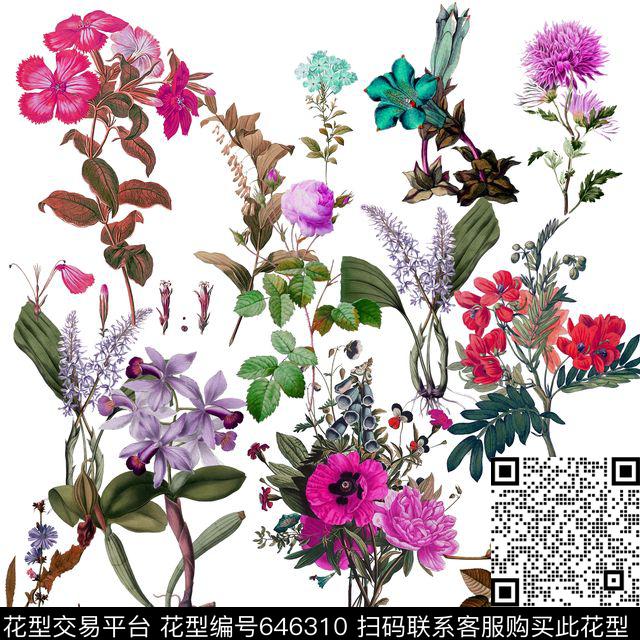 花朵花卉方巾数码印花华亿平台下载（图片编号: 646310） - 瓦栏（Walan）
