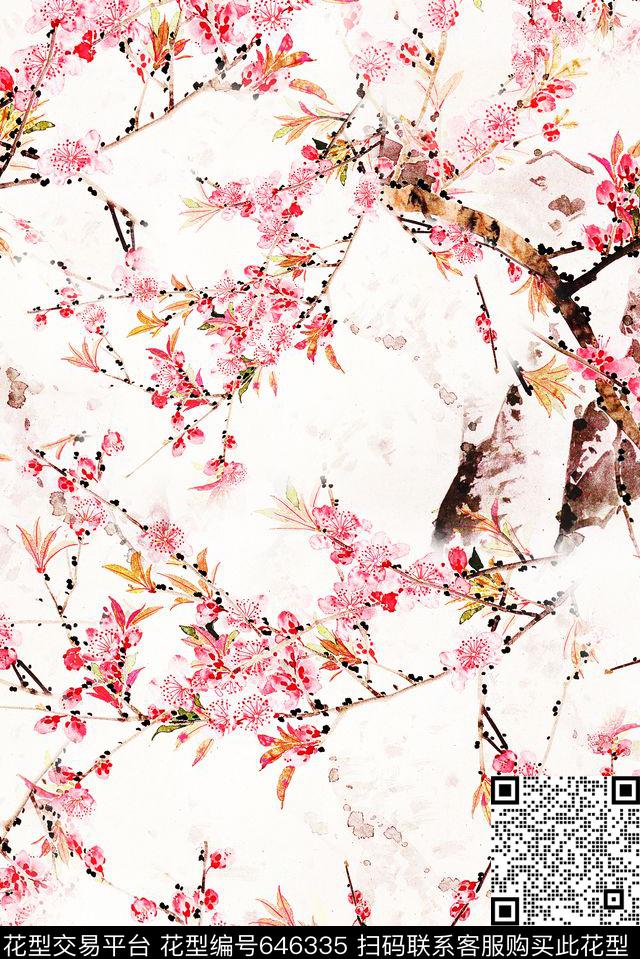 花朵中国风花卉数码印花华亿平台下载（图片编号: 646335） - 瓦栏（Walan）