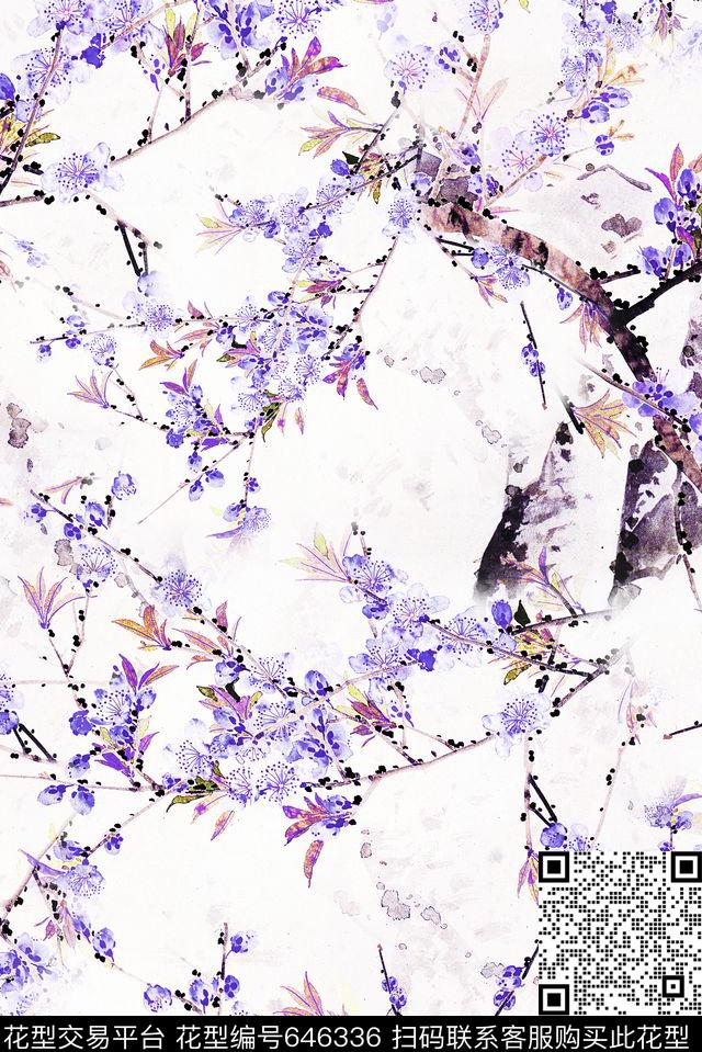 花朵中国风花卉数码印花华亿平台下载（图片编号: 646336） - 瓦栏（Walan）