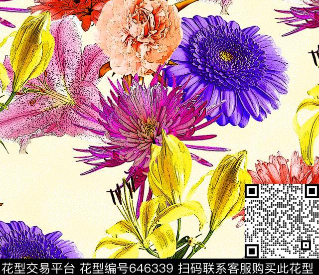 个性原创花朵数码印花华亿平台下载（图片编号: 646339） - 瓦栏（Walan）