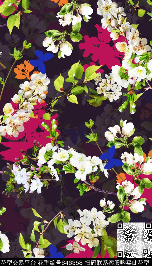 撞色古典花卉数码印花华亿平台下载（图片编号: 646358） - 瓦栏（Walan）