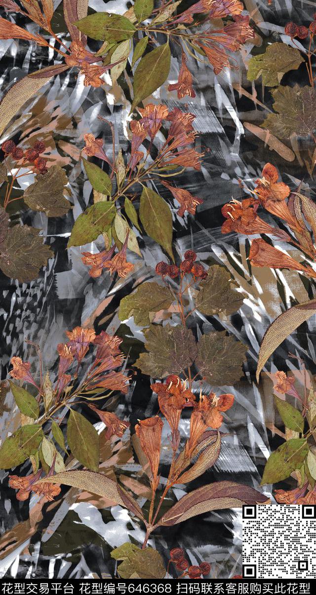 手绘迷彩树叶数码印花华亿平台下载（图片编号: 646368） - 瓦栏（Walan）