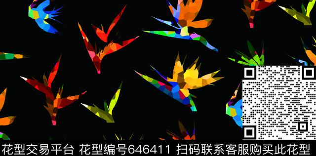 花卉花鸟集天堂鸟传统印花华亿平台下载（图片编号: 646411） - 瓦栏（Walan）