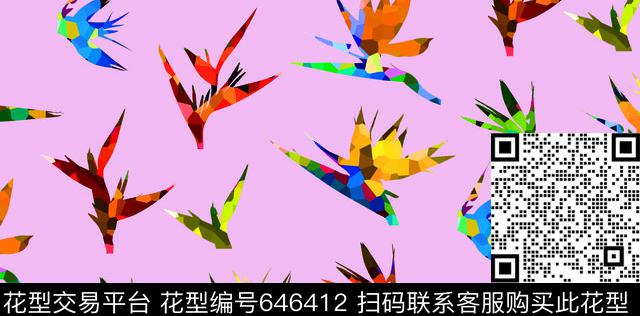 花卉花鸟集天堂鸟传统印花华亿平台下载（图片编号: 646412） - 瓦栏（Walan）