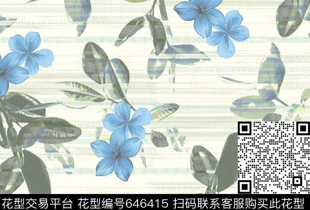 花叶条纹传统印花华亿平台下载（图片编号: 646415） - 瓦栏（Walan）