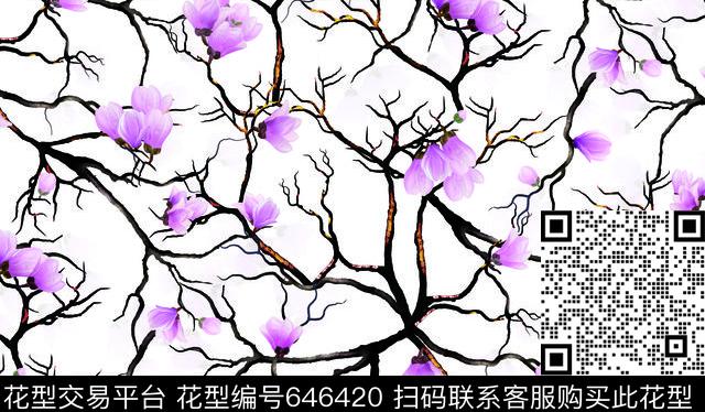 小碎花花鸟集花朵数码印花华亿平台下载（图片编号: 646420） - 瓦栏（Walan）